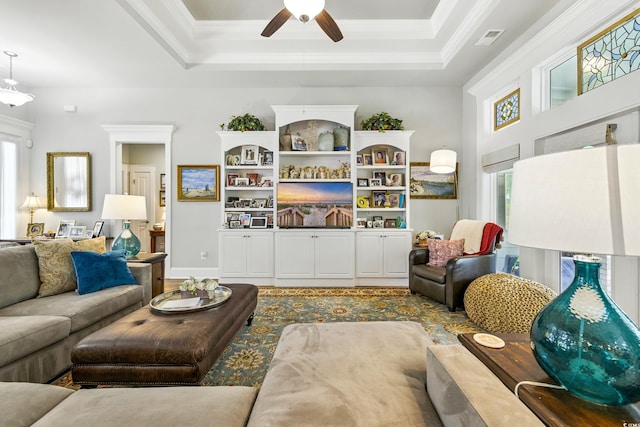 175 Chapel Creek Rd, Pawleys Island, SC 29585 - living area featuring ceiling fan and crown molding