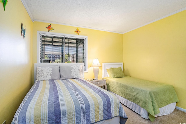 207 N Ocean Blvd Unit 139, North Myrtle Beach, SC 29582 - bedroom featuring crown molding, carpet, and a textured ceiling