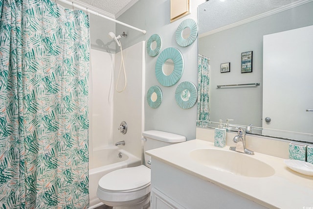 207 N Ocean Blvd Unit 139, North Myrtle Beach, SC 29582 - full bathroom with a textured ceiling, vanity, shower / tub combo, and crown molding