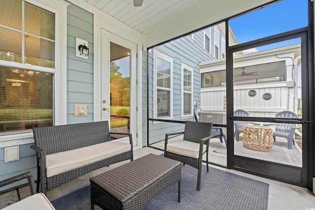 5116 Double Eagle Way Unit 49, North Myrtle Beach, SC 29582 - sunroom with ceiling fan, healthy amount of natural light, and outdoor lounge area