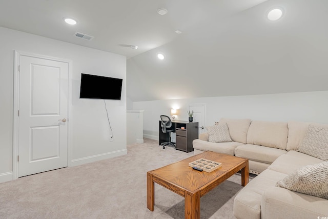 5116 Double Eagle Way Unit 49, North Myrtle Beach, SC 29582 - carpeted living area featuring lofted ceiling and recessed lighting
