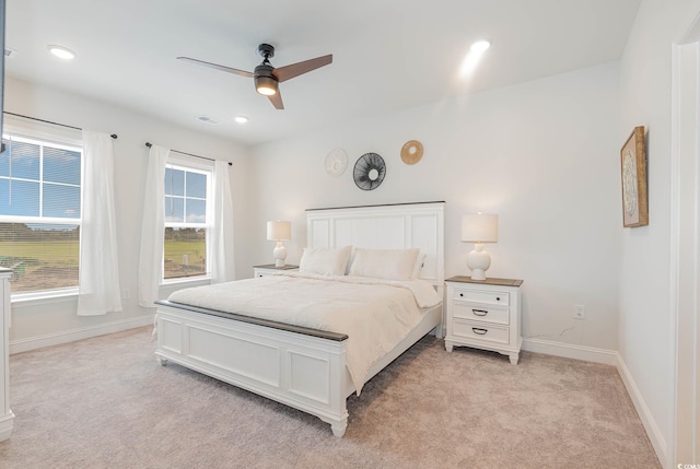 5116 Double Eagle Way Unit 49, North Myrtle Beach, SC 29582 - bedroom with light colored carpet, ceiling fan, and recessed lighting