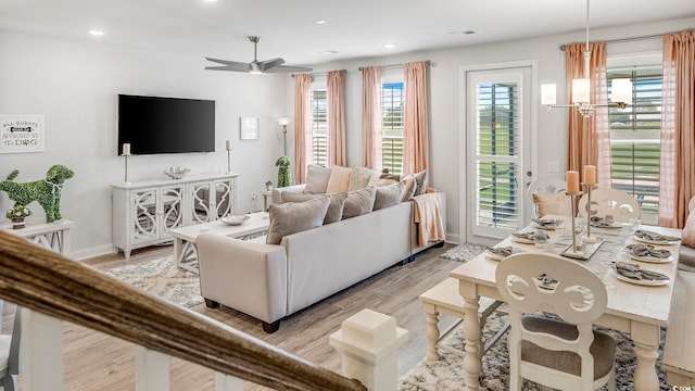 5205 Double Eagle Way Unit 24, North Myrtle Beach, SC 29582 - living room featuring a ceiling fan, light wood-style flooring, and recessed lighting