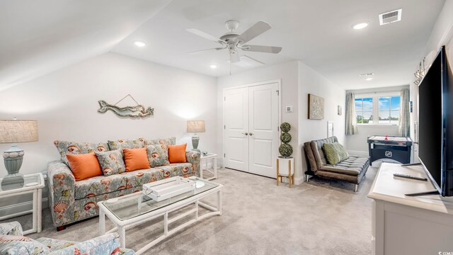 5205 Double Eagle Way Unit 24, North Myrtle Beach, SC 29582 - living room featuring light colored carpet, recessed lighting, and ceiling fan