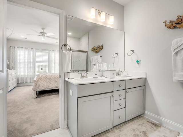 5205 Double Eagle Way Unit 24, North Myrtle Beach, SC 29582 - full bath with connected bathroom, double vanity, ceiling fan, and an enclosed shower