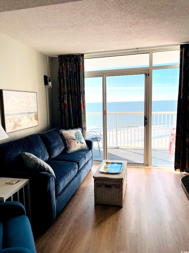 158 Seawatch Dr Unit 910, Myrtle Beach, SC 29572 - living room with wood finished floors, a textured ceiling, and a water view