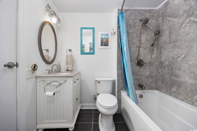 817 Wayne St, North Myrtle Beach, SC 29582 - full bathroom with vanity, crown molding, shower / tub combo, and tile patterned floors