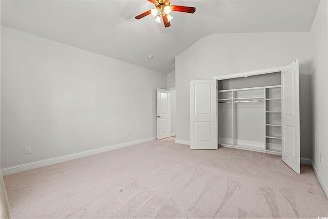 957 Bronwyn Cir N, Myrtle Beach, SC 29582 - unfurnished bedroom featuring vaulted ceiling, carpet flooring, a closet, and a ceiling fan