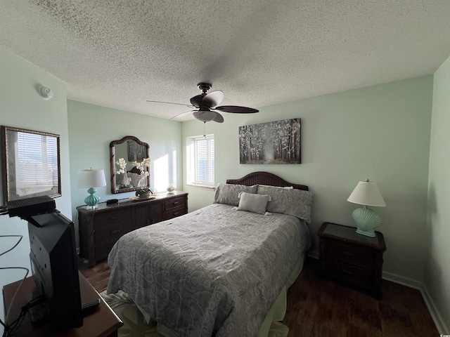 1401 S Ocean Blvd Unit 1307, North Myrtle Beach, SC 29582 - bedroom featuring dark wood-style floors, ceiling fan, and a textured ceiling