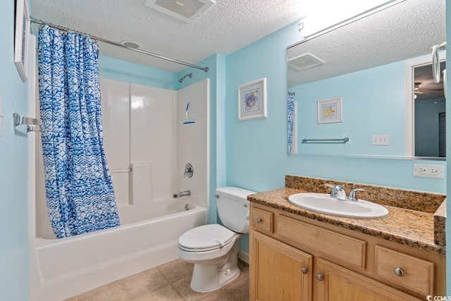 1625 S Ocean Blvd Unit 107, North Myrtle Beach, SC 29582 - full bath with shower / tub combo, a textured ceiling, vanity, and tile patterned flooring