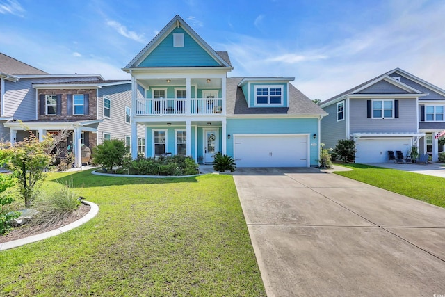 2766 Stellar Loop, Myrtle Beach, SC 29577 - greek revival house with driveway, a front lawn, a balcony, and roof with shingles