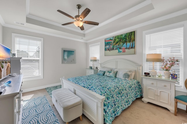 2766 Stellar Loop, Myrtle Beach, SC 29577 - bedroom with a tray ceiling, light colored carpet, ornamental molding, and a ceiling fan