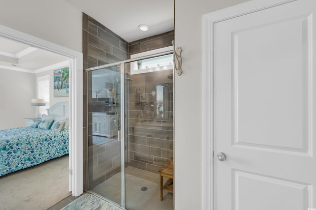 2766 Stellar Loop, Myrtle Beach, SC 29577 - ensuite bathroom with plenty of natural light, a shower stall, and ornamental molding
