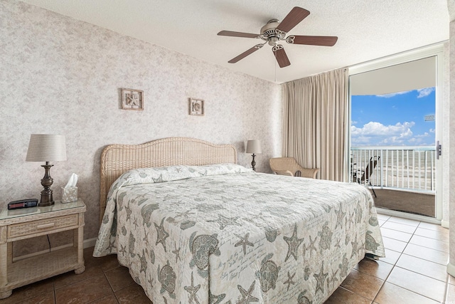 102 N Ocean Blvd Unit 508, North Myrtle Beach, SC 29582 - tiled bedroom with access to outside, wallpapered walls, and ceiling fan