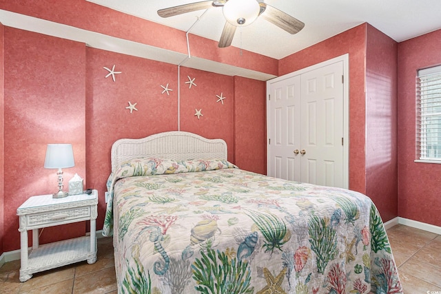 102 N Ocean Blvd Unit 508, North Myrtle Beach, SC 29582 - bedroom with light tile patterned floors and a ceiling fan