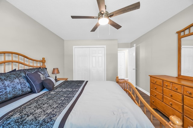209 Chickasaw Ln, Myrtle Beach, SC 29579 - bedroom with wood finished floors, a closet, and ceiling fan