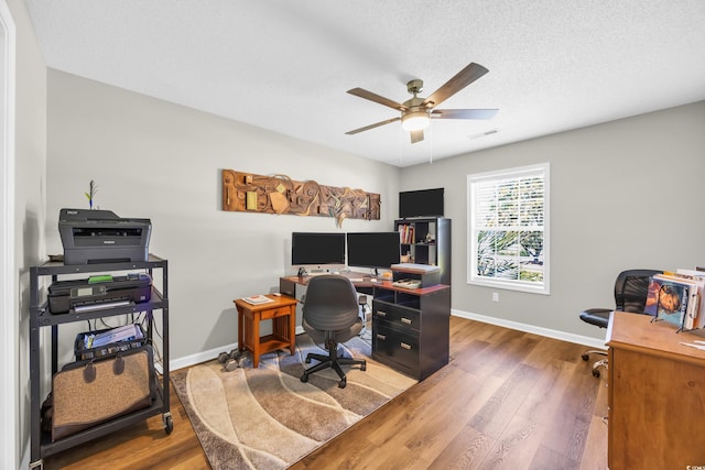 209 Chickasaw Ln, Myrtle Beach, SC 29579 - office area featuring ceiling fan, wood finished floors, and a textured ceiling