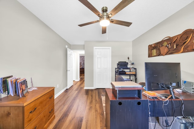 209 Chickasaw Ln, Myrtle Beach, SC 29579 - office area with ceiling fan and wood finished floors