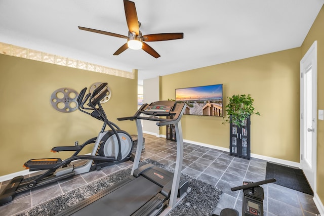 209 Chickasaw Ln, Myrtle Beach, SC 29579 - exercise room with a ceiling fan and dark tile patterned flooring