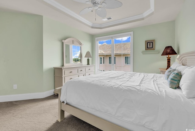 2180 Waterview Dr Unit 647, North Myrtle Beach, SC 29582 - carpeted bedroom with a tray ceiling, crown molding, and ceiling fan