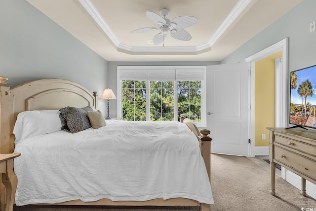 2180 Waterview Dr Unit 647, North Myrtle Beach, SC 29582 - bedroom with carpet floors, a raised ceiling, crown molding, and a ceiling fan
