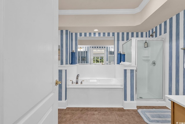 2180 Waterview Dr Unit 647, North Myrtle Beach, SC 29582 - full bath with wallpapered walls, a shower stall, crown molding, a garden tub, and vanity