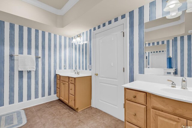 2180 Waterview Dr Unit 647, North Myrtle Beach, SC 29582 - full bath with two vanities, tile patterned floors, and ornamental molding