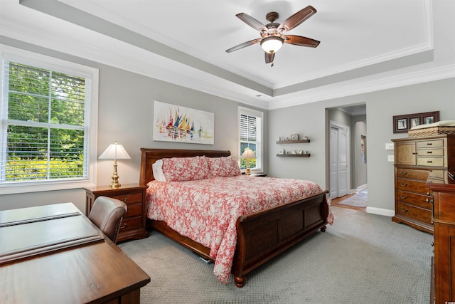 60 Springtime Ct, Murrells Inlet, SC 29576 - bedroom with light carpet, a raised ceiling, ornamental molding, a closet, and ceiling fan