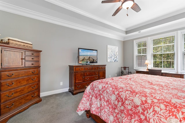 60 Springtime Ct, Murrells Inlet, SC 29576 - bedroom featuring dark colored carpet, ornamental molding, ceiling fan, and a tray ceiling