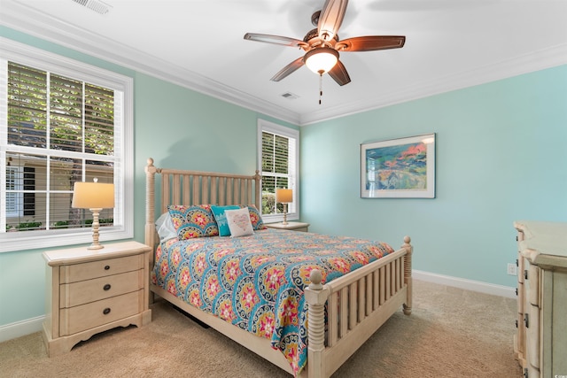 60 Springtime Ct, Murrells Inlet, SC 29576 - bedroom with light colored carpet, ornamental molding, and a ceiling fan
