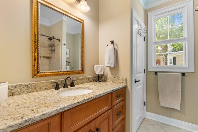 60 Springtime Ct, Murrells Inlet, SC 29576 - full bath featuring ornamental molding, vanity, tiled shower, and tile patterned floors