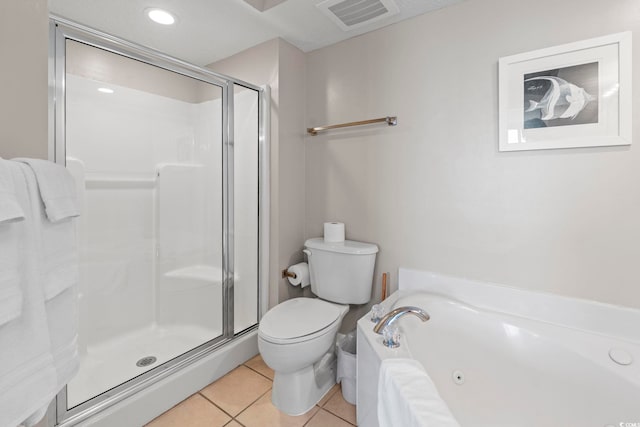 5310 N Ocean Blvd Unit 7C, North Myrtle Beach, SC 29582 - bathroom featuring a shower stall, tile patterned floors, a jetted tub, and recessed lighting