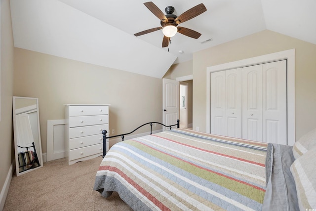 43 Sandlapper Way, Pawleys Island, SC 29585 - bedroom with vaulted ceiling, light colored carpet, a closet, and a ceiling fan