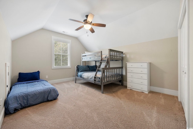 43 Sandlapper Way, Pawleys Island, SC 29585 - bedroom with carpet, lofted ceiling, and ceiling fan