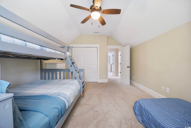 43 Sandlapper Way, Pawleys Island, SC 29585 - carpeted bedroom with vaulted ceiling, ceiling fan, and a closet