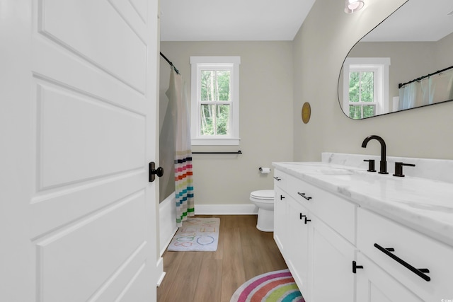 141 Evans Branch Ct, Galivants Ferry, SC 29544 - full bath featuring vanity, wood finished floors, and shower / bath combo with shower curtain