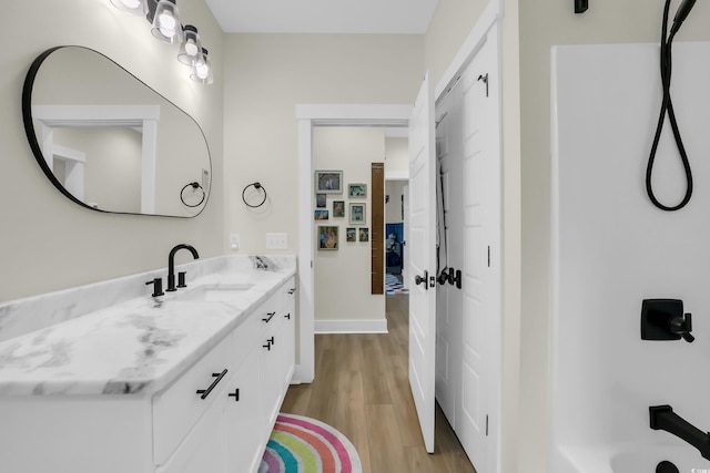 141 Evans Branch Ct, Galivants Ferry, SC 29544 - full bath featuring vanity, wood finished floors, and  shower combination