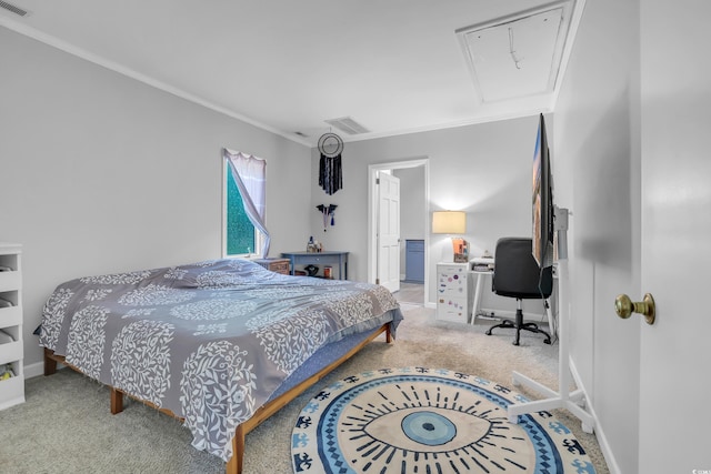 231 Live Oak Ln, Myrtle Beach, SC 29572 - carpeted bedroom featuring attic access and ornamental molding