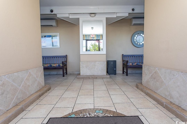 2101 S Ocean Blvd, North Myrtle Beach, SC 29582 - hallway with a wall mounted AC and light tile patterned flooring