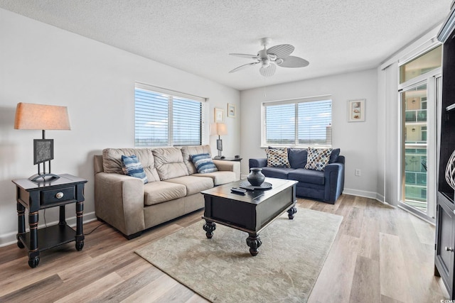 2001 S Ocean Blvd Unit 901, North Myrtle Beach, SC 29582 - living area with light wood-style flooring, a ceiling fan, and a textured ceiling
