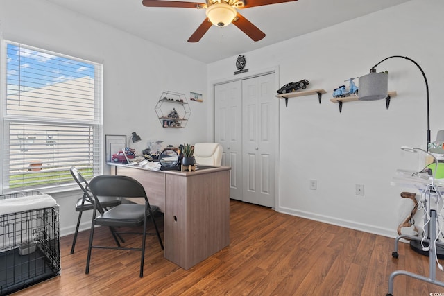 805 Spyderco Rd, Conway, SC 29527 - office area featuring ceiling fan and wood finished floors