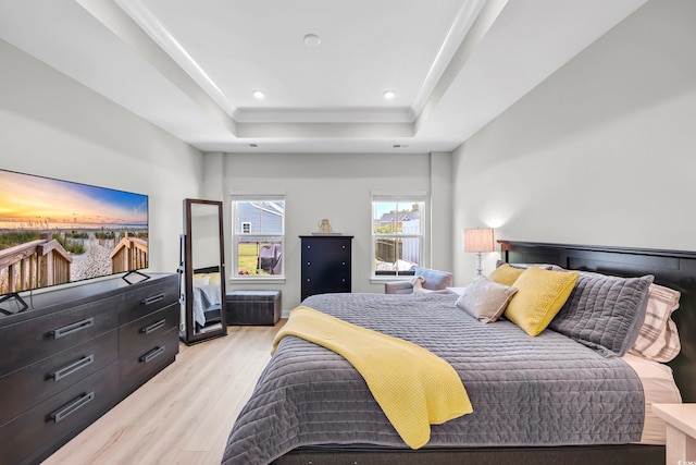 8906 Freya Way Unit 24A, Longs, SC 29568 - bedroom with light wood-style flooring, a tray ceiling, and recessed lighting