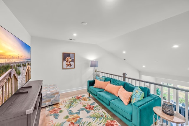8906 Freya Way Unit 24A, Longs, SC 29568 - living room with recessed lighting, wood finished floors, and vaulted ceiling