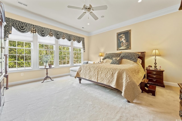 3085 Luvan Blvd, Georgetown, SC 29440 - carpeted bedroom featuring ornamental molding, multiple windows, recessed lighting, and ceiling fan