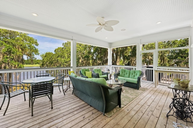 3085 Luvan Blvd, Georgetown, SC 29440 - sunroom with ceiling fan, an outdoor hangout area, and outdoor dining space