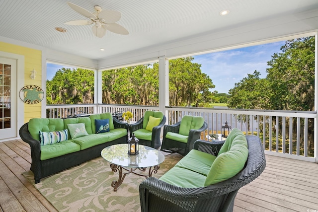 3085 Luvan Blvd, Georgetown, SC 29440 - wooden deck with outdoor lounge area and ceiling fan
