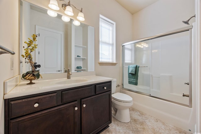 8444 Juxa Dr, Myrtle Beach, SC 29579 - bathroom with vanity, enclosed tub / shower combo, and tile patterned flooring