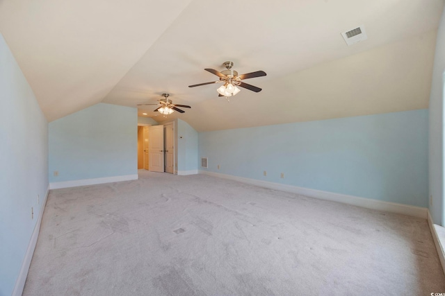8444 Juxa Dr, Myrtle Beach, SC 29579 - additional living space featuring vaulted ceiling, light colored carpet, and ceiling fan