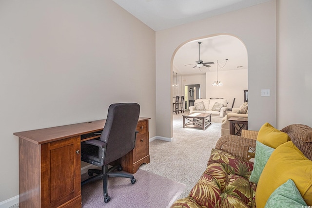 4530 Lighthouse Dr Unit 31-C, Little River, SC 29566 - home office with arched walkways, light colored carpet, and ceiling fan