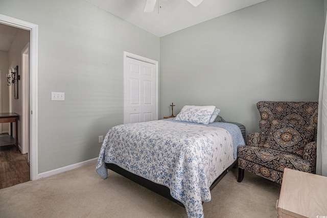 4530 Lighthouse Dr Unit 31-C, Little River, SC 29566 - bedroom with carpet floors, a closet, lofted ceiling, and ceiling fan